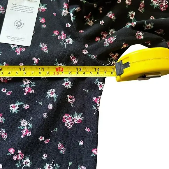 NEW Mango Black Floral Long Sleeve Mini Dress Puff Shoulder Ruffle Hem Size XS - Picture 10 of 12